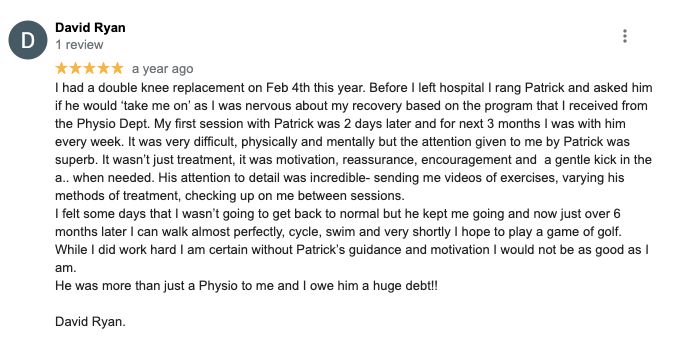 post knee surgery client review by David