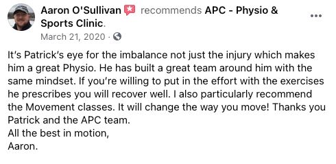 APC Physio & Sports Clinic review by Aaron